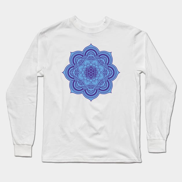 Blue Mandala (flower of life) Long Sleeve T-Shirt by CreativePhil